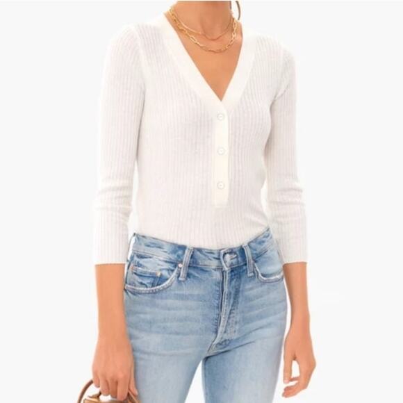 Tuckernuck Cream White Ribbed Henley 3/4 Sleeve Knit Sweater - Picture 2 of 8